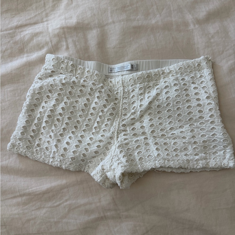 Zara White Lace Crochet Shorts